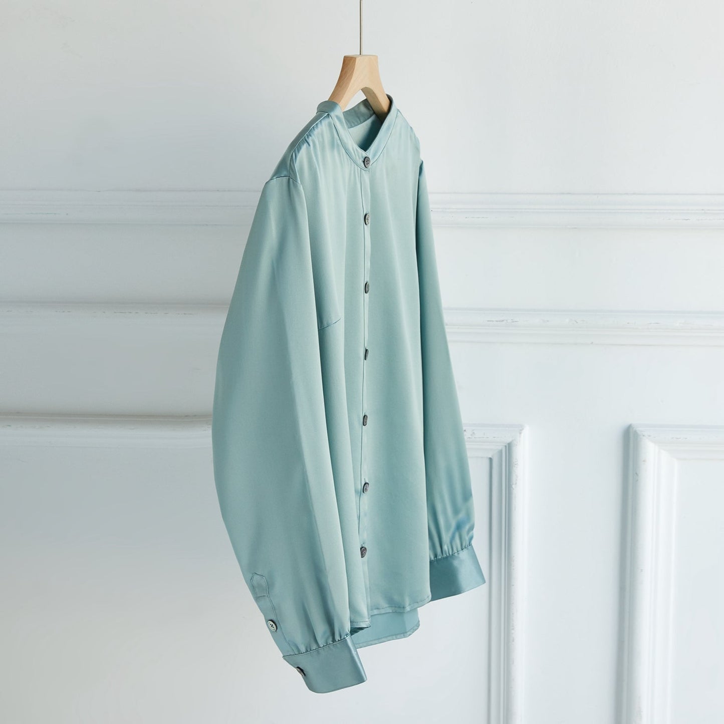 Custom Pure Silk Long Sleeve Banded Collar Blouse | Aeverie | 22 Momme Silk Charmeuse