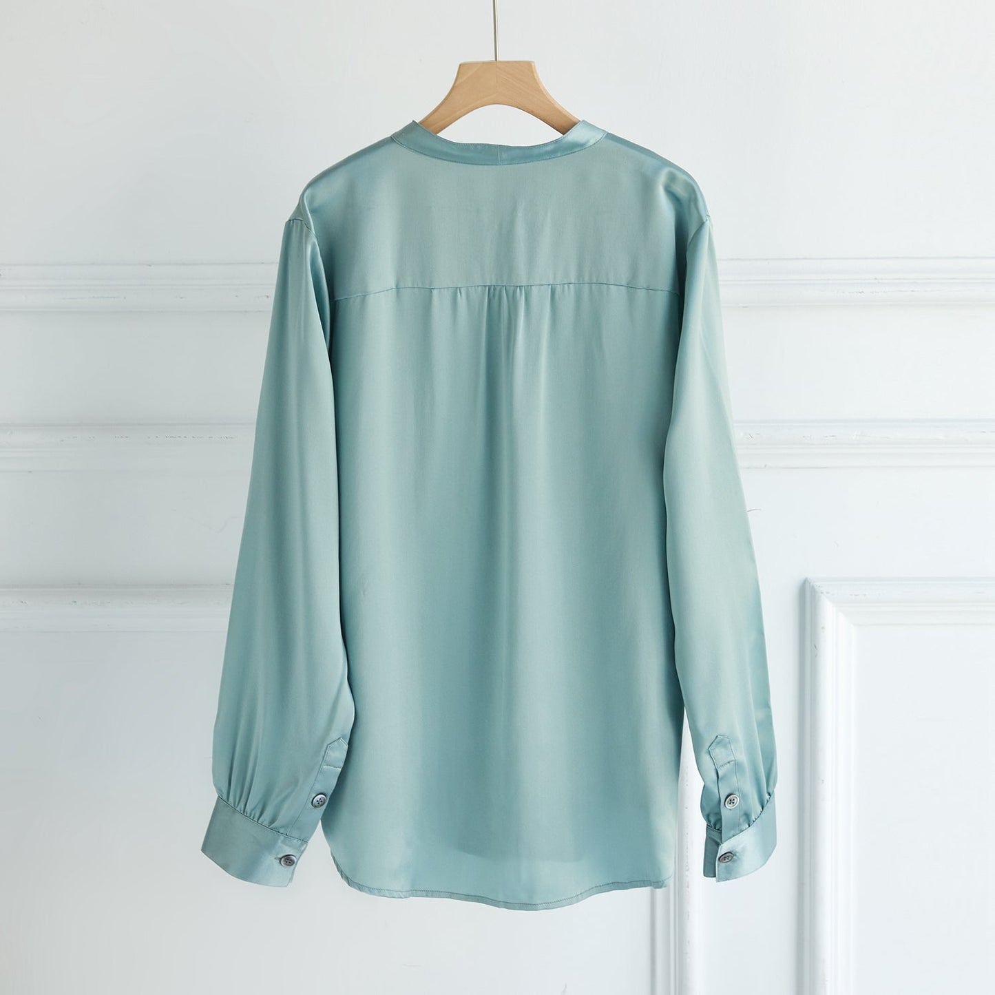 Custom Pure Silk Long Sleeve Banded Collar Blouse | Aeverie | 22 Momme Silk Charmeuse