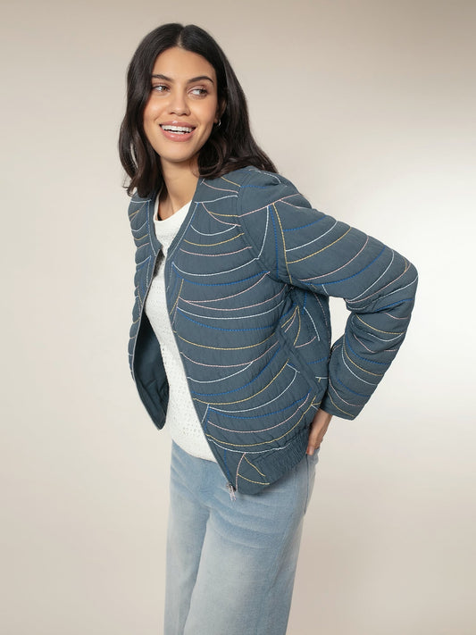 Amber Quilted Bomber - Teal Blue