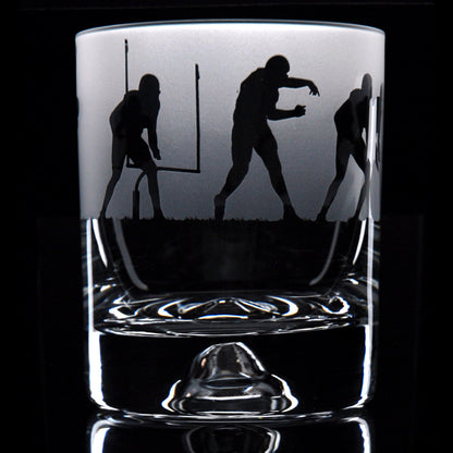 American Football Whiskey Tumbler Glass - Hand Etched/Engraved Gift