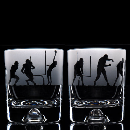 American Football Whiskey Tumbler Glass - Hand Etched/Engraved Gift