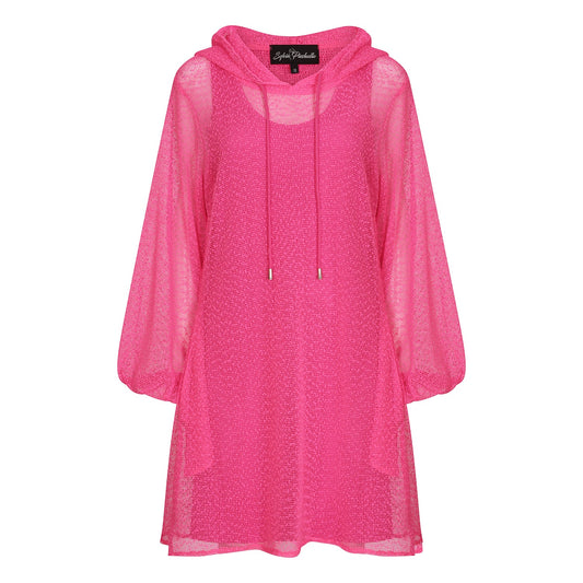 Aphrodite Hot Pink Holiday Resort Midi Dress With Hoodie Inclusive Plus Size Short Version