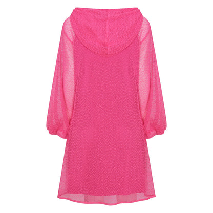 Aphrodite Hot Pink Holiday Resort Midi Dress With Hoodie Inclusive Plus Size Short Version