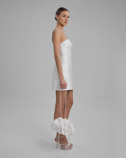 JOY DRESS | strapless mini in white