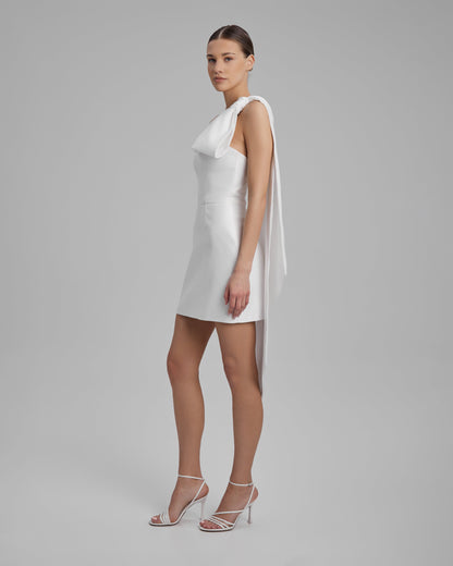 JOY DRESS + CAPE BOW | strapless mini in white