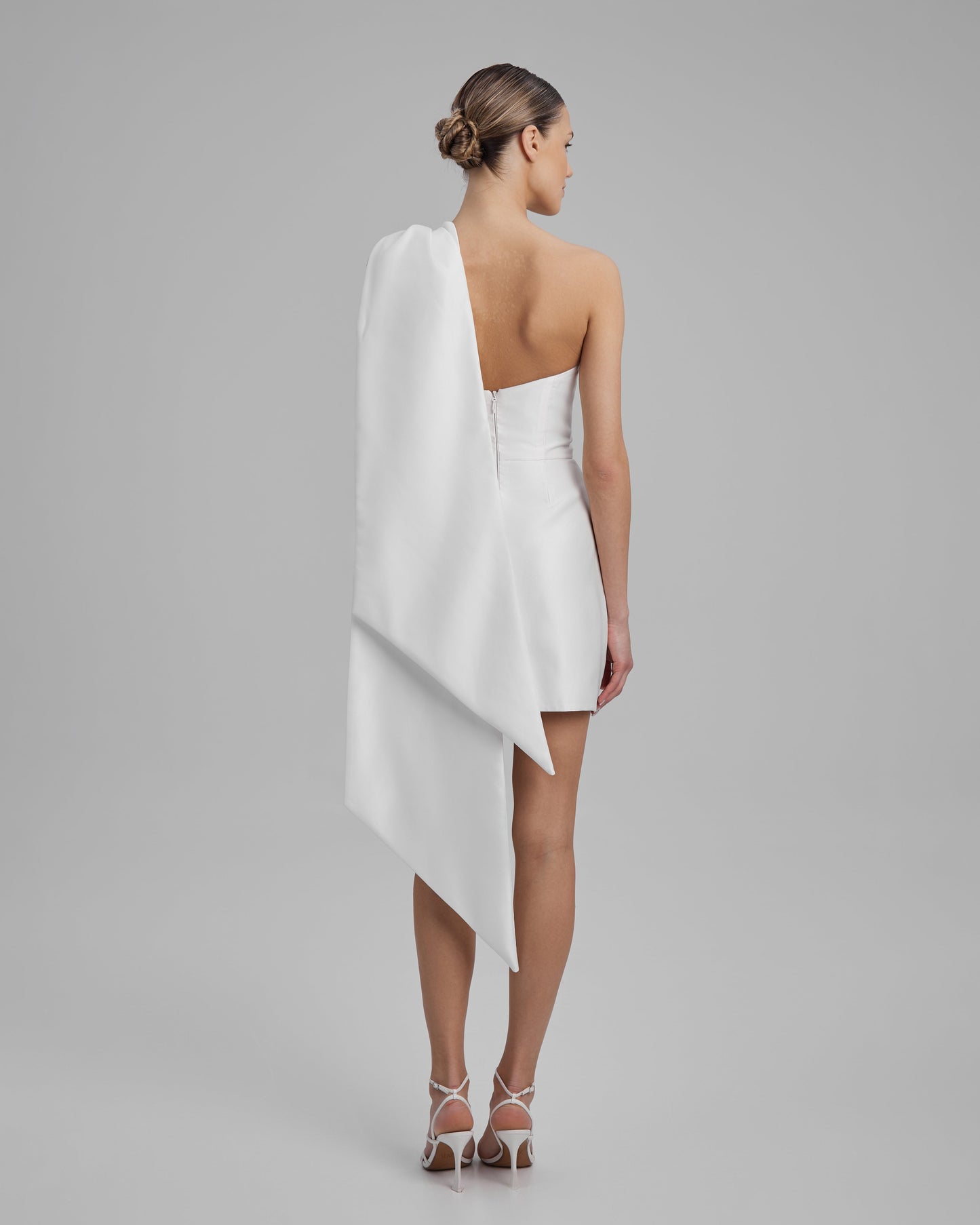 JOY DRESS + CAPE BOW | strapless mini in white