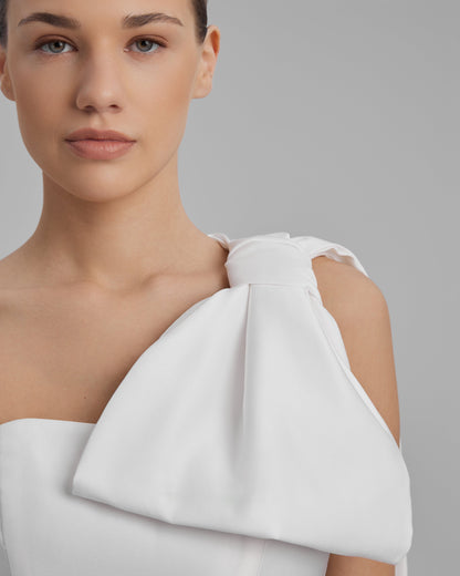 JOY DRESS + CAPE BOW | strapless mini in white