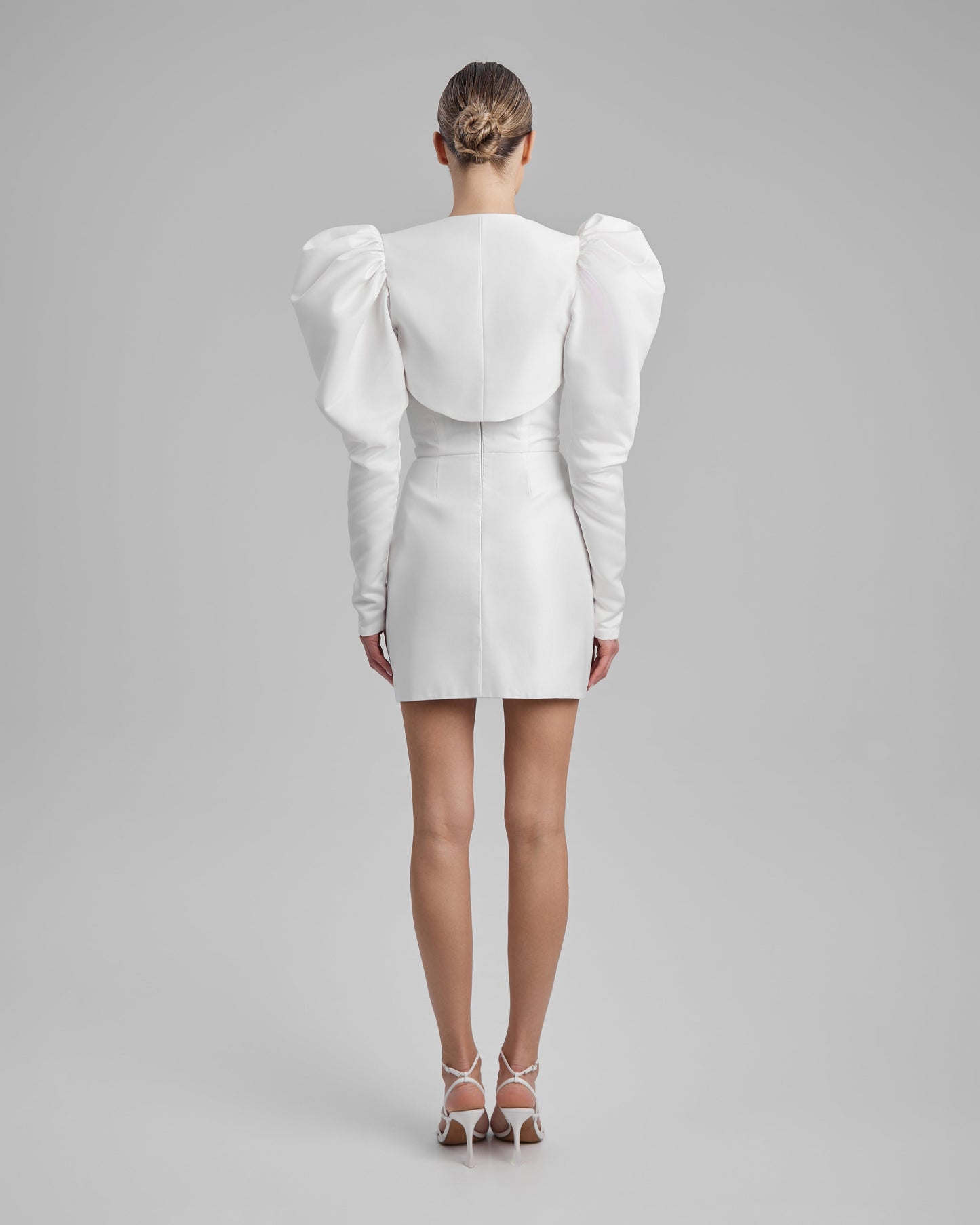 JOY DRESS + PUFFED SLEEVE BOLERO | strapless mini in white