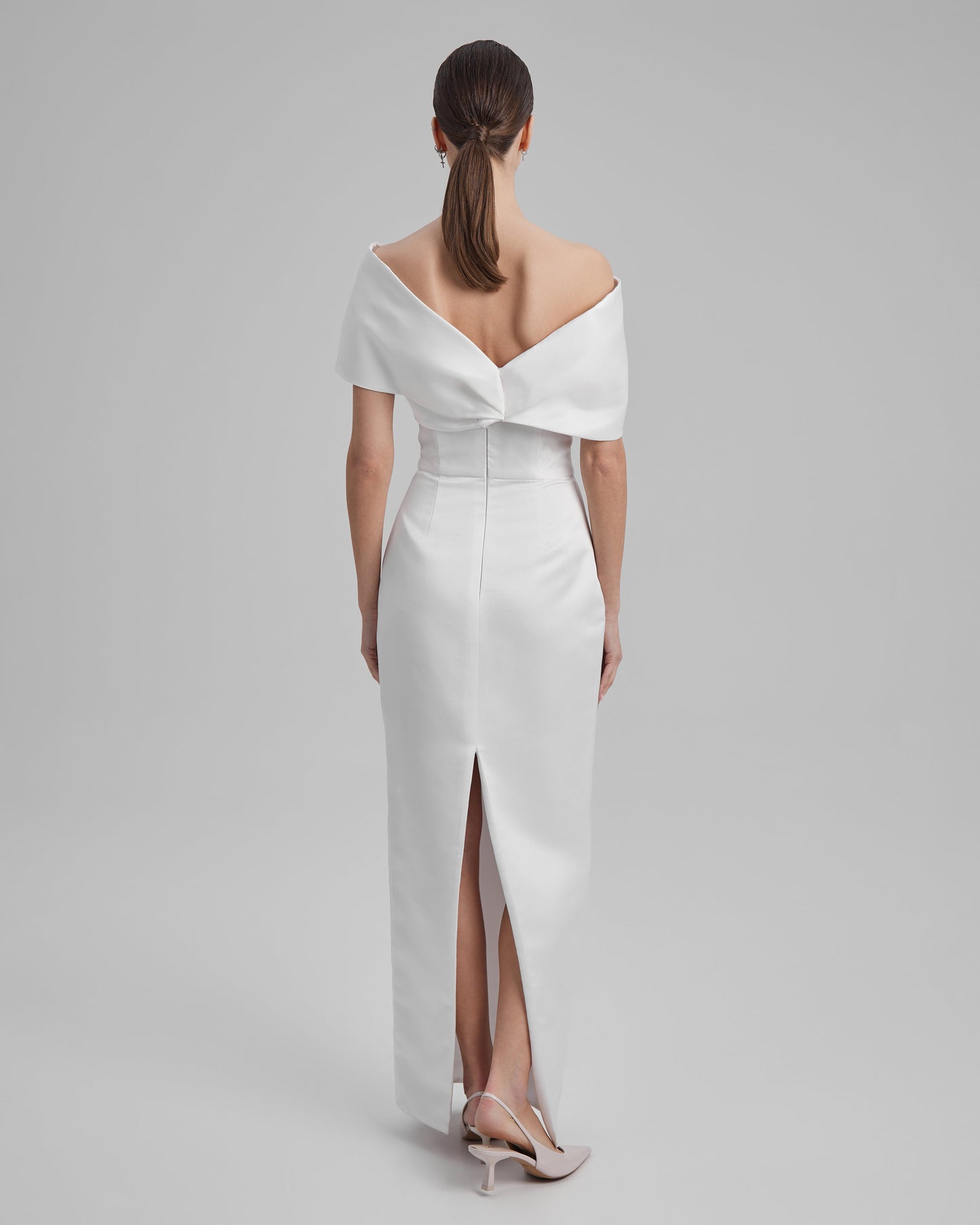 GIGI DRESS + SHOULDER BOW | strapless cone maxi in white