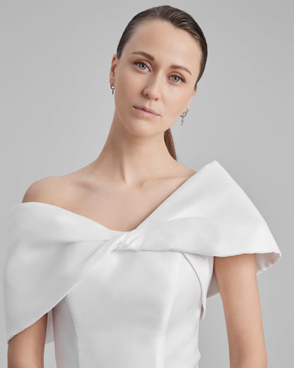 GIGI DRESS + SHOULDER BOW | strapless cone maxi in white