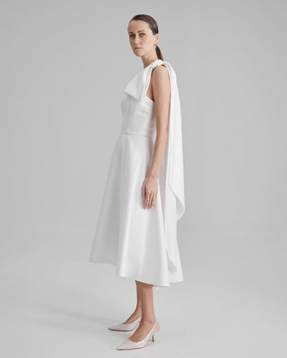 MIA DRESS + CAPE BOW | strapless midi in white