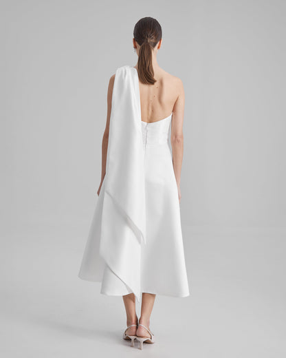 MIA DRESS + CAPE BOW | strapless midi in white