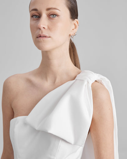 MIA DRESS + CAPE BOW | strapless midi in white