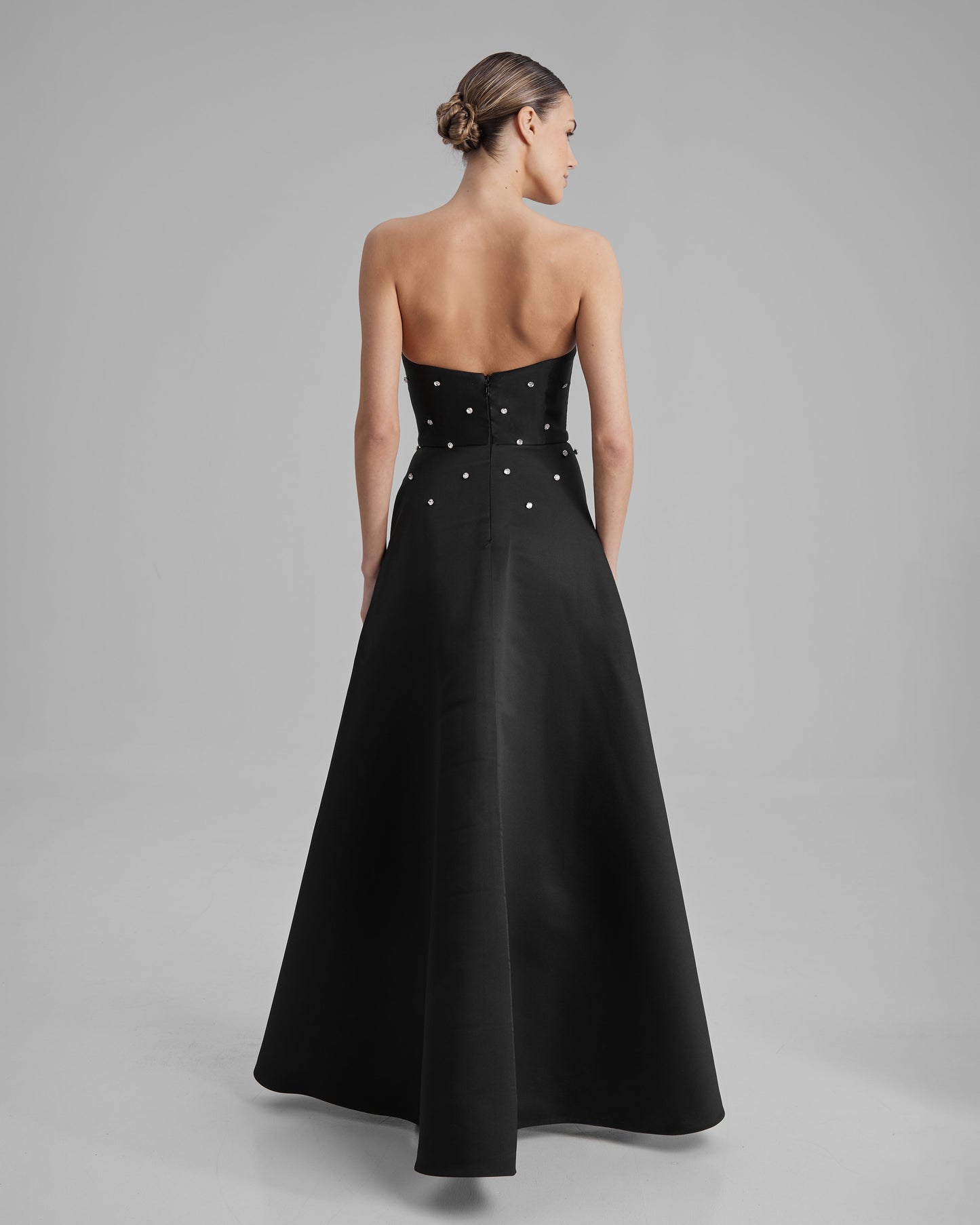 EVE DRESS + DIAMONDS | Strapless A line maxi dress in black