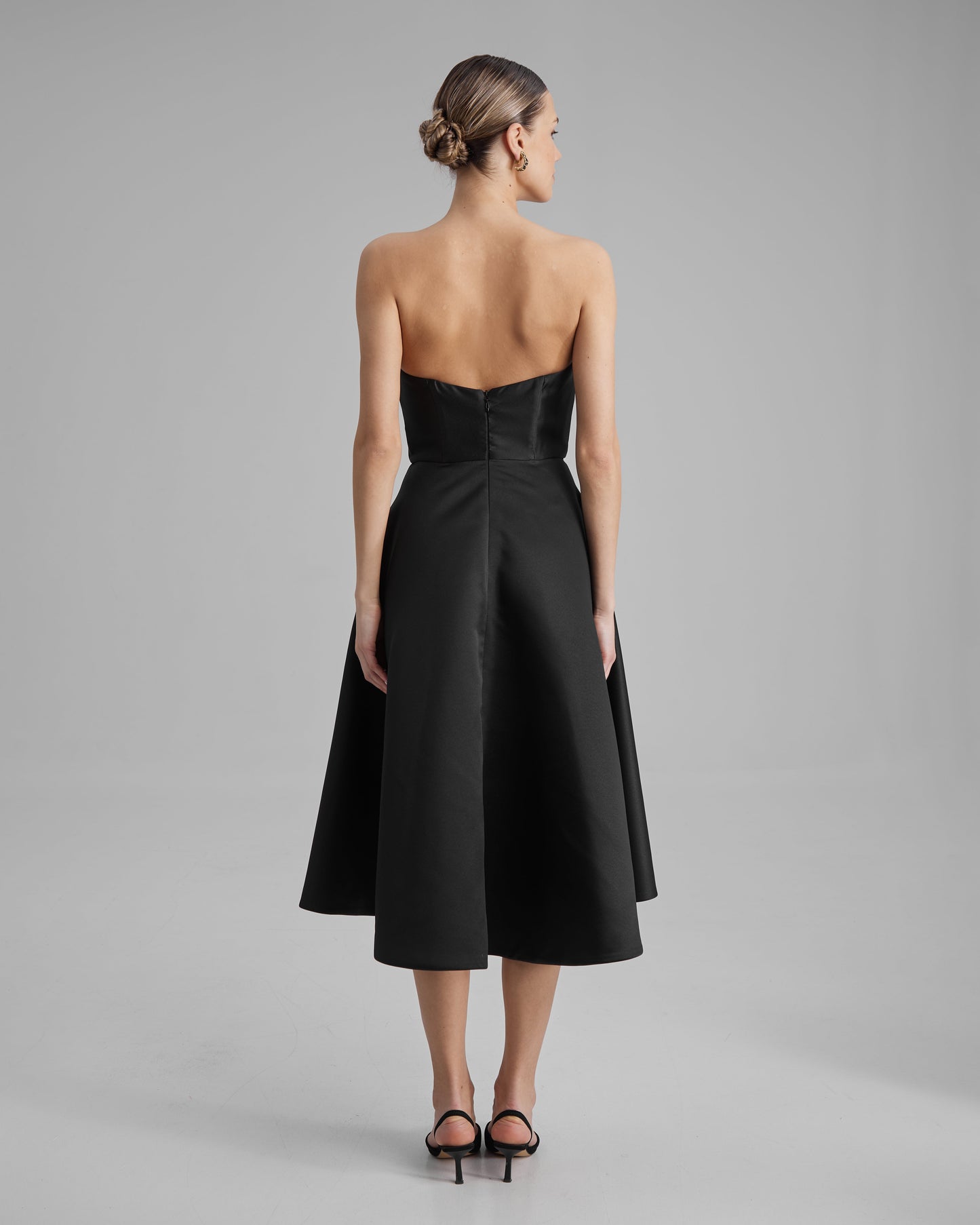 MIA DRESS | strapless A line midi in black