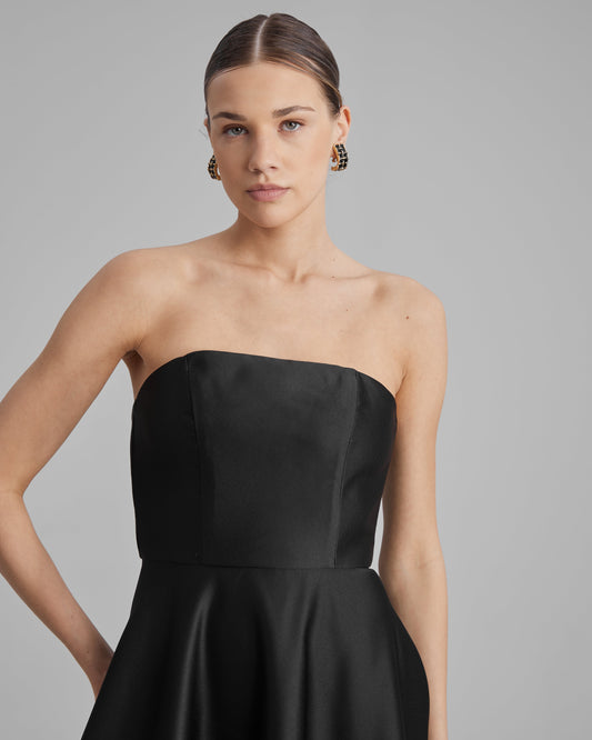 MIA DRESS | strapless A line midi in black