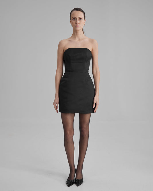 JOY DRESS | strapless column mini in black