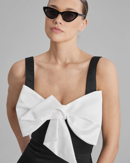 IDA DRESS + SMALL BOW | square neckline pencil maxi in black