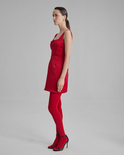 LUNA DRESS | square neckline mini in red