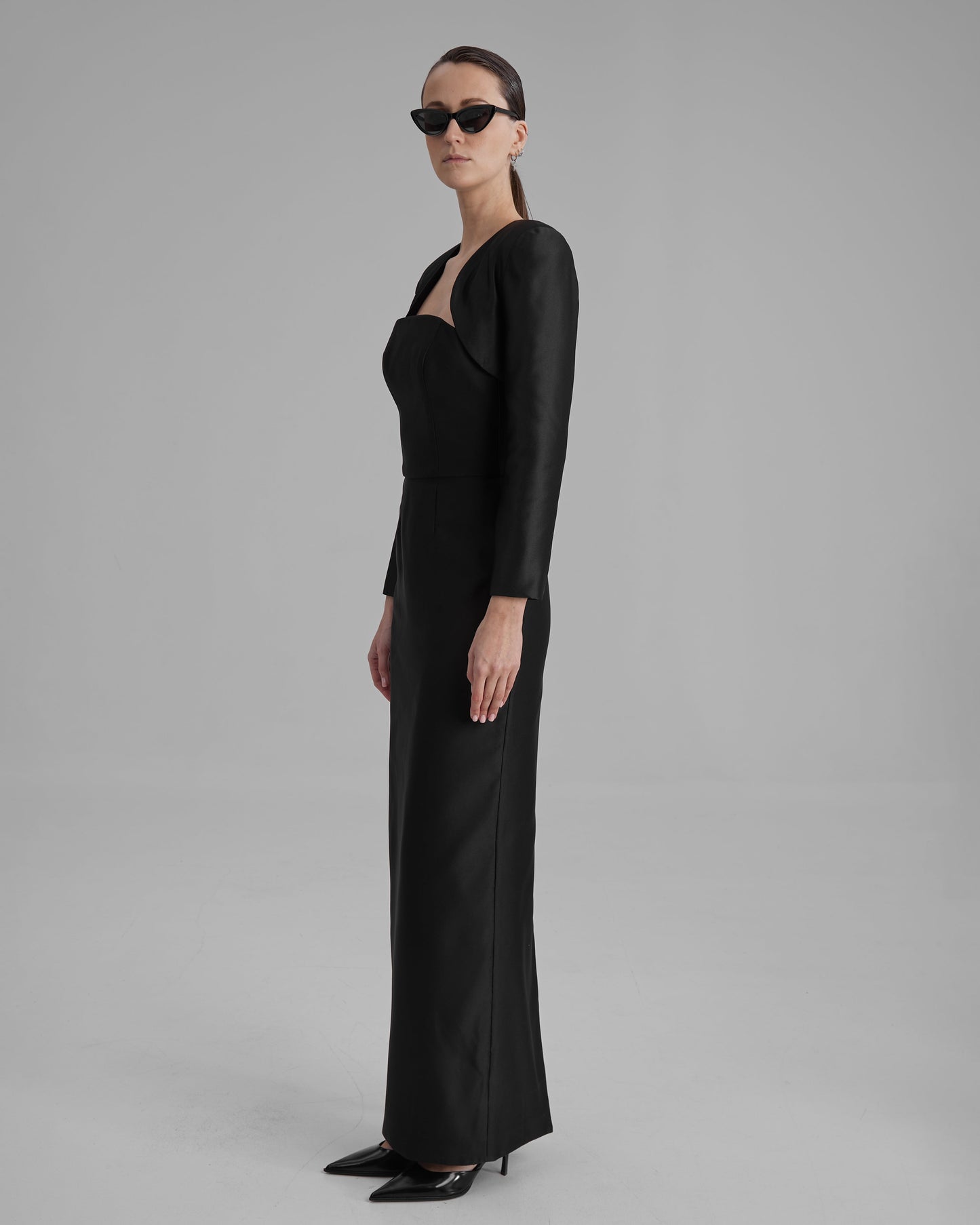 GIGI DRESS + BOLERO | strapless cone maxi in black