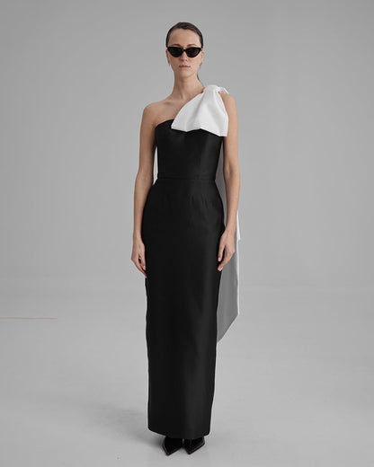 GIGI DRESS + CAPE BOW | strapless cone maxi in black