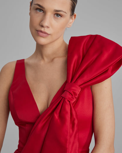 AVA DRESS + SIDE BOW | V neck pencil maxi in red