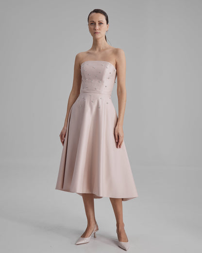 MIA DRESS + DIAMONDS | strapless A line midi in nude