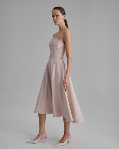 MIA DRESS + DIAMONDS | strapless A line midi in nude