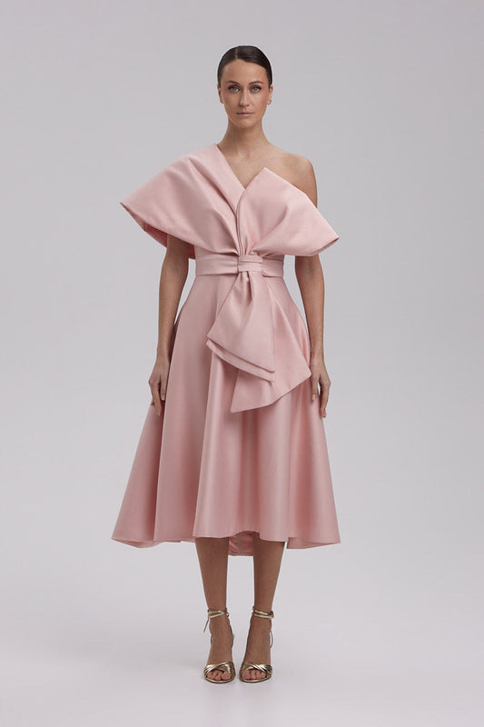 SABINE DRESS + KIMONO BOW | heart neckline midi in powder pink