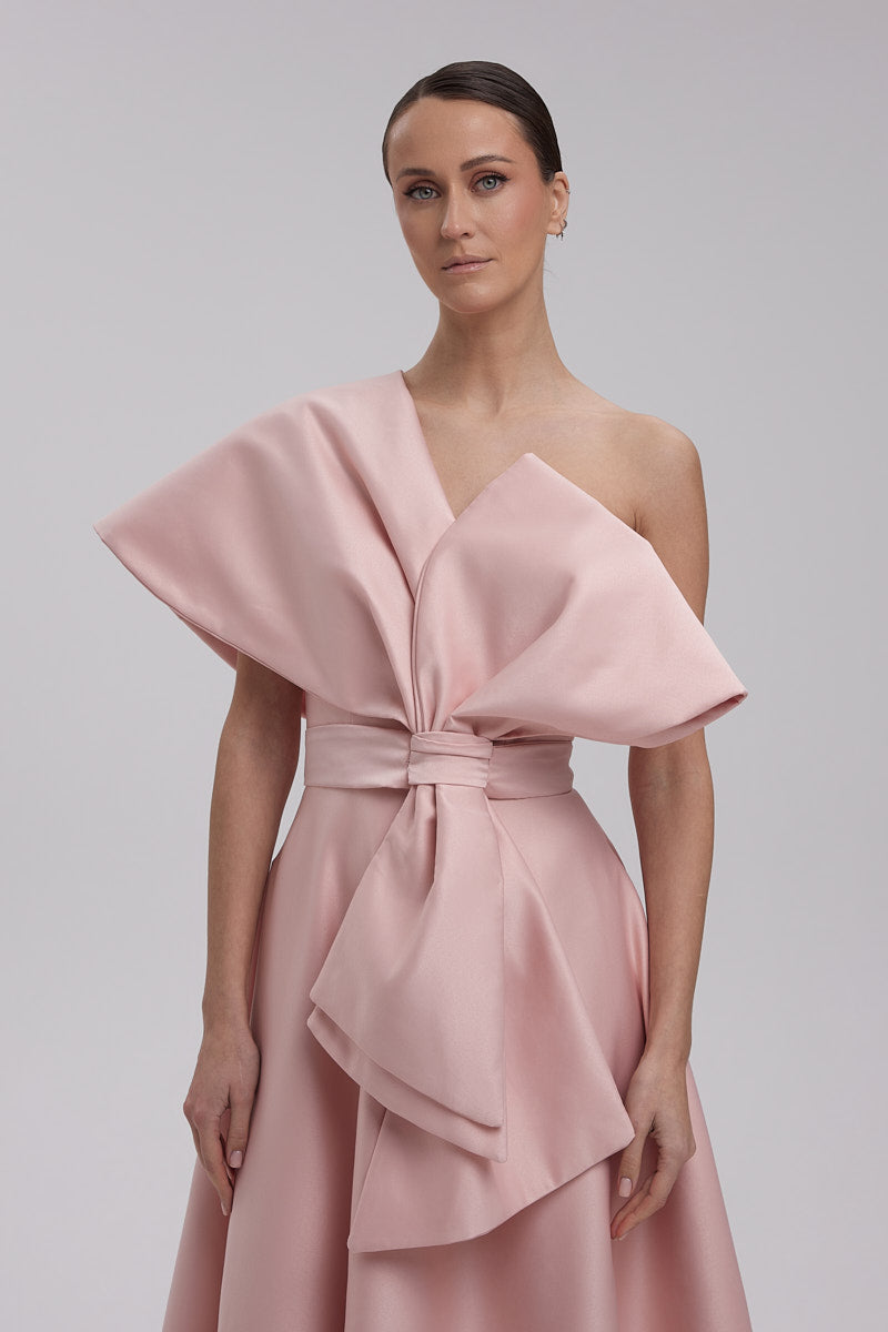 SABINE DRESS + KIMONO BOW | heart neckline midi in powder pink