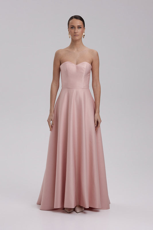 SALVIA DRESS | heart neckline A line maxi in powder pink