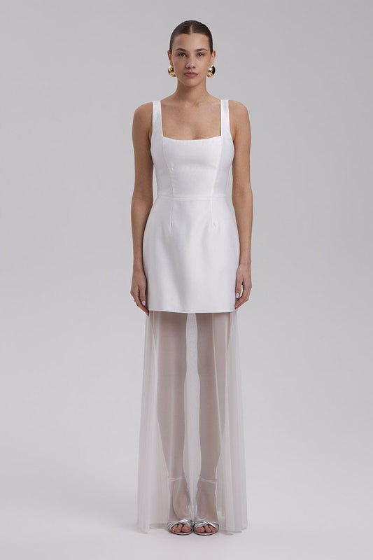 LUNA DRESS + TULLE SKIRT | square neckline mini in white