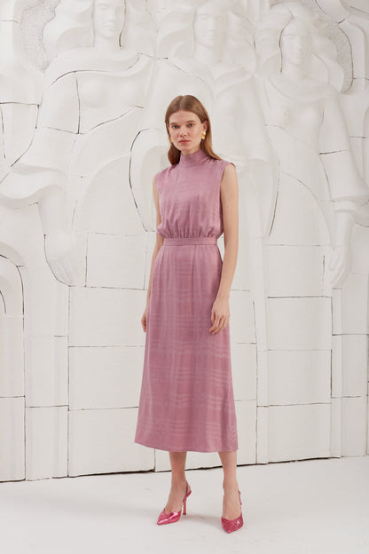 BLANCA Lavender Pink Turtleneck Open Back Cupro Midi Dress