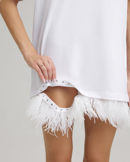 T-SHIRT DRESS WITH FEATHERS | BAÉtifully engaged in white