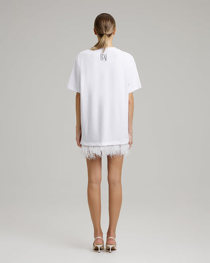 T-SHIRT DRESS WITH FEATHERS | BAÉ said yes in white