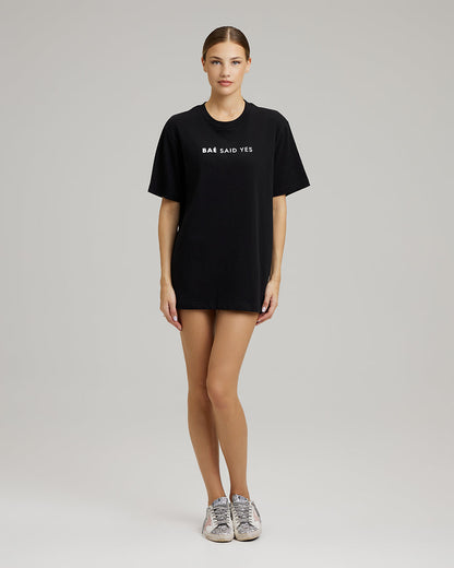 T-SHIRT DRESS WITH FEATHERS | BAÉ said yes in black