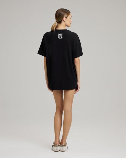 T-SHIRT DRESS WITH FEATHERS | BAÉ said yes in black