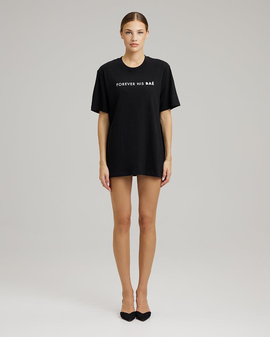 T-SHIRT DRESS WITH FEATHERS | forever his BAÉ in black