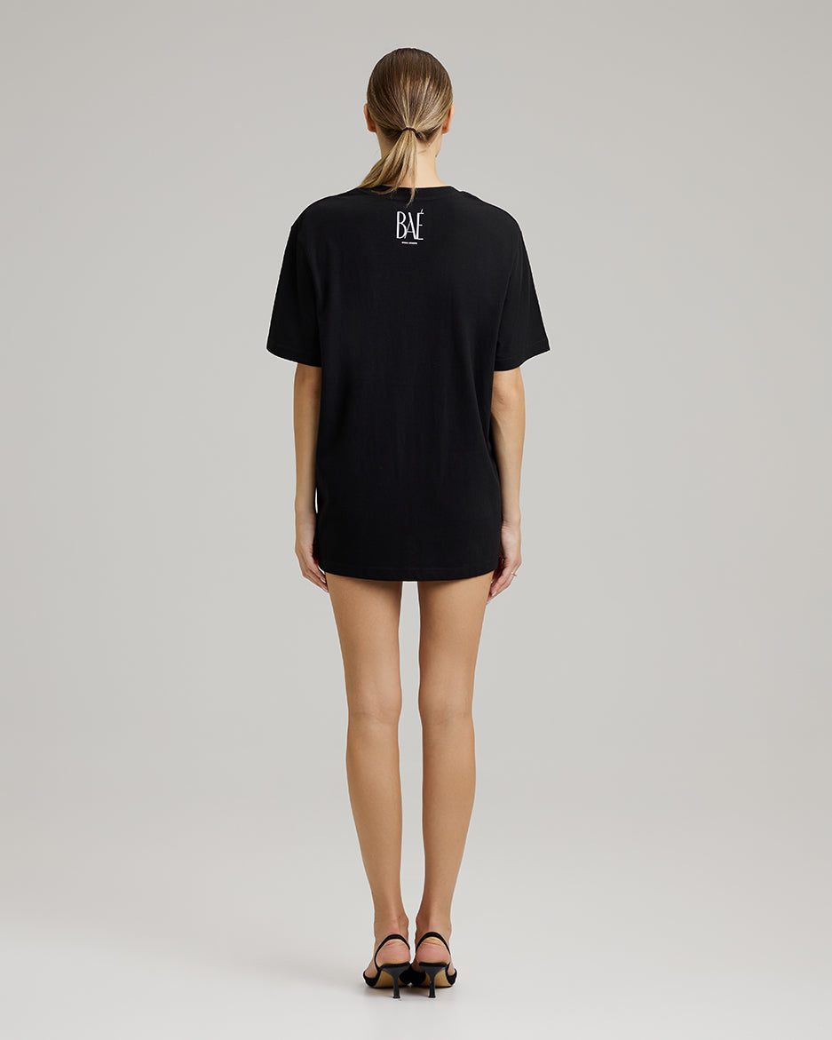 T-SHIRT DRESS WITH FEATHERS | BAÉ team in black