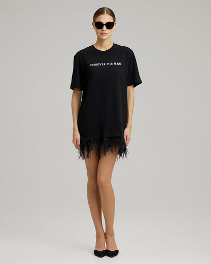 T-SHIRT DRESS WITH FEATHERS | forever his BAÉ in black