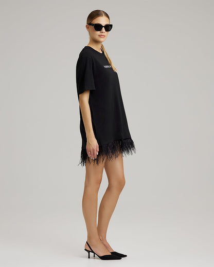 T-SHIRT DRESS WITH FEATHERS | forever his BAÉ in black