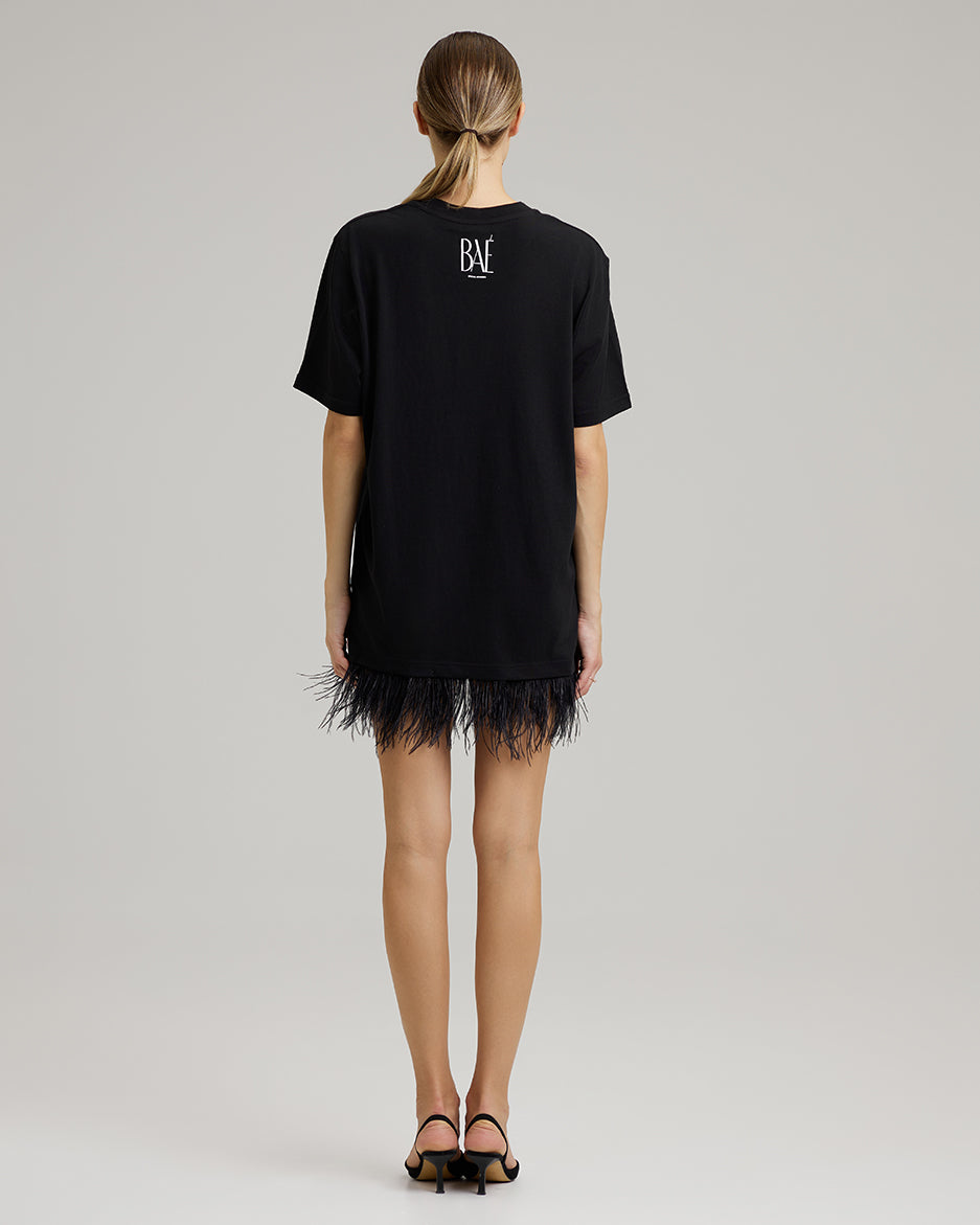 T-SHIRT DRESS WITH FEATHERS | forever his BAÉ in black