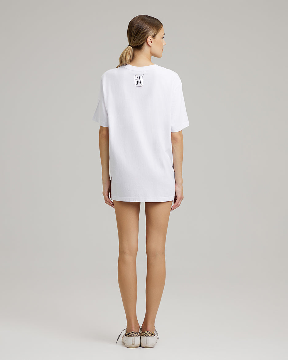 T-SHIRT DRESS WITH FEATHERS | BAÉ team in white