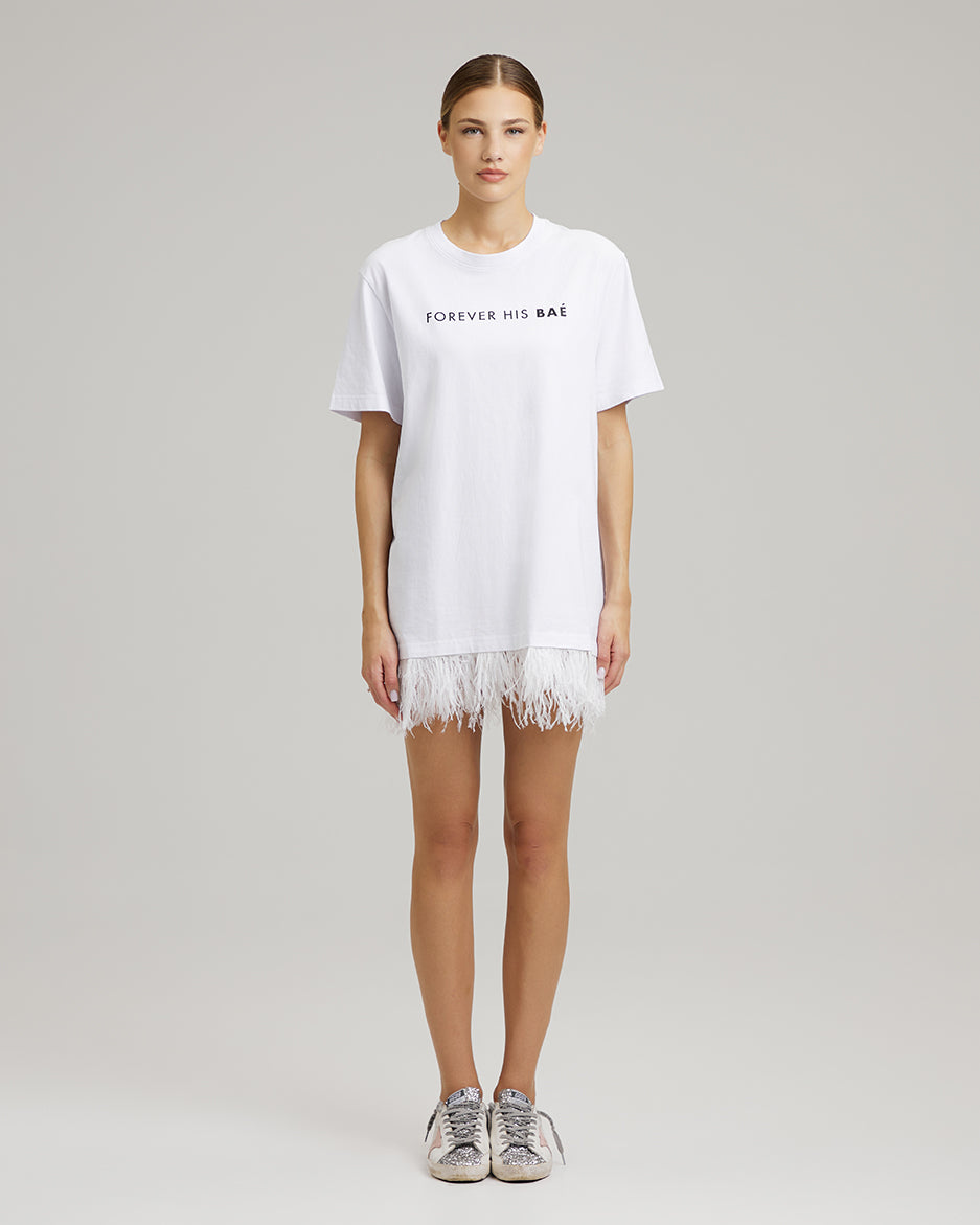 T-SHIRT DRESS WITH FEATHERS | forever his BAÉ in white