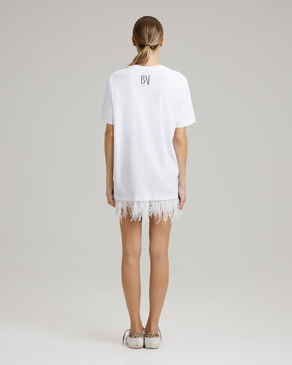 T-SHIRT DRESS WITH FEATHERS | forever his BAÉ in white