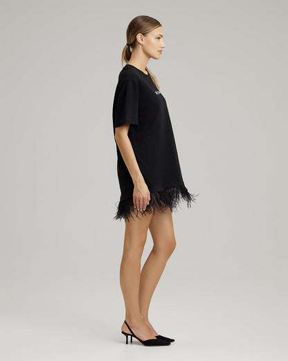 T-SHIRT DRESS WITH FEATHERS | BAÉ team in black