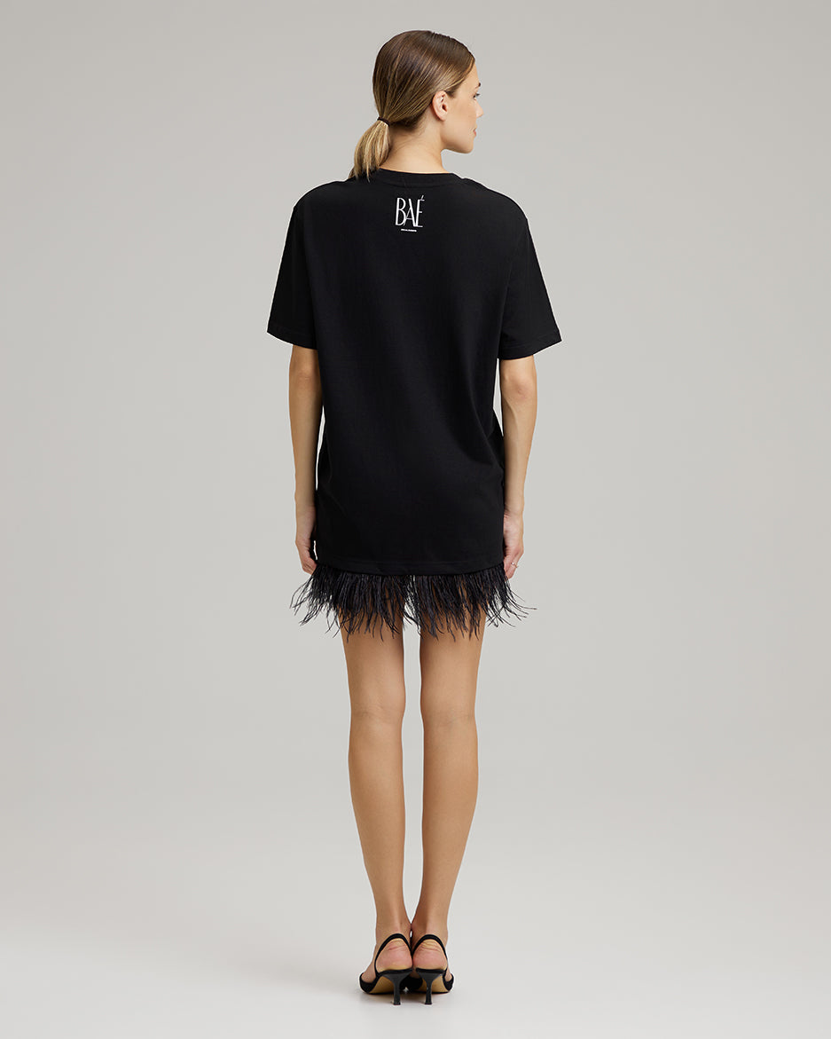 T-SHIRT DRESS WITH FEATHERS | BAÉ team in black