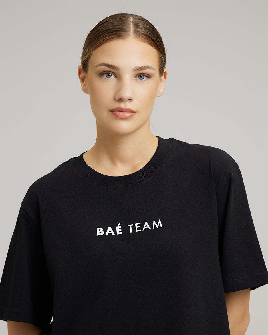 T-SHIRT DRESS WITH FEATHERS | BAÉ team in black