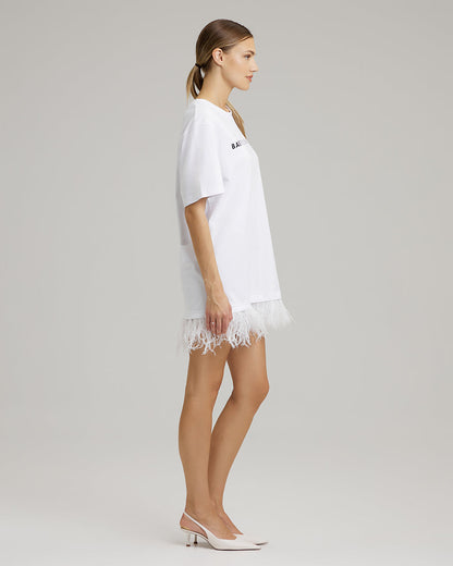 T-SHIRT DRESS WITH FEATHERS | BAÉtifully engaged in white