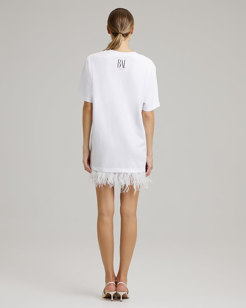 T-SHIRT DRESS WITH FEATHERS | BAÉtifully engaged in white